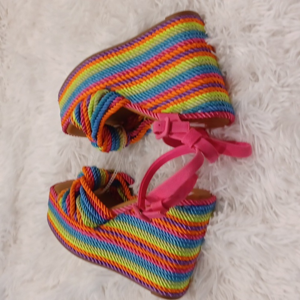 Gianni Bini Rainbow Striped Platform Sandals with Pink Straps - Picture 12 of 16